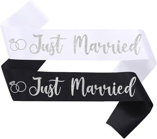 2 Pcs Bride to Be Sash and Groom to Be Sash Just Married Bachelorette Party Sashes for Wedding Bridal Shower Decorations Engagement Gifts,White Silver