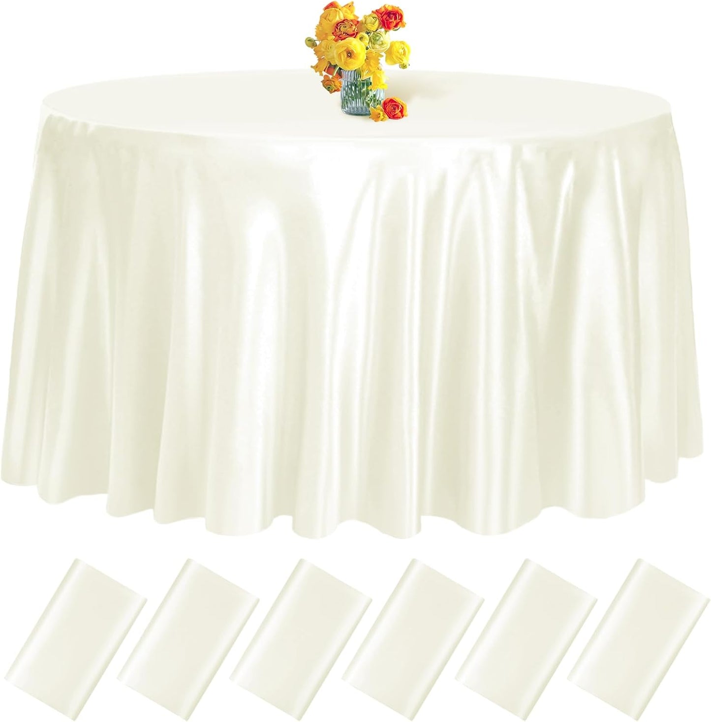 fani 6 Pack 120 Inch Ivory Round Tablecloth - Premium Silky Satin Tablecloth Overlay Smooth Fabric Table Cover Linens, Table Decoration for Wedding Party Banquet Events Restaurant Kitchen Dining
