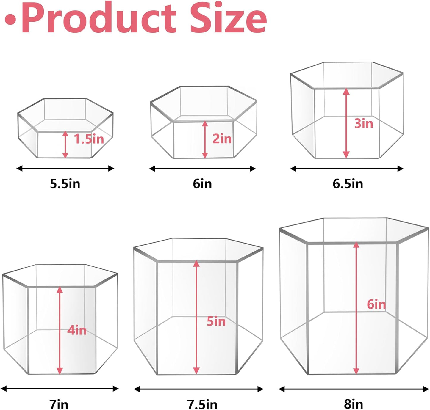6 Pcs Buffet Risers, Dessert Stands, Acrylic Boxes for Display, Hexagonal Jewelry Showcase, Riser Display Cases Acrylic Display Base, Clear