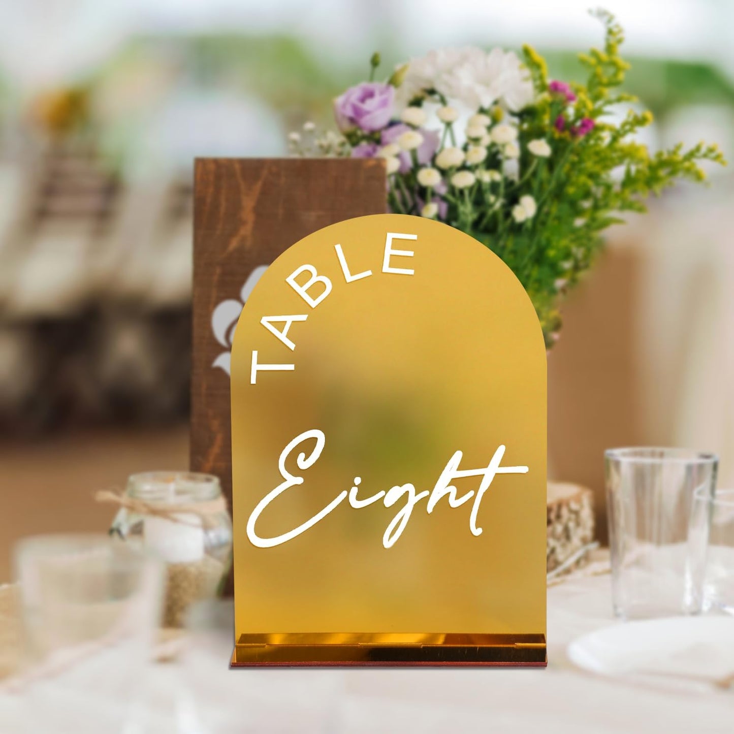 Gold Mirror Arch Wedding Table Numbers 1-30 with Stands, 5x7 Inch Acrylic Arch Sign with Holder for Wedding Reception Table Centerpiece Decoration(Gold Mirror)