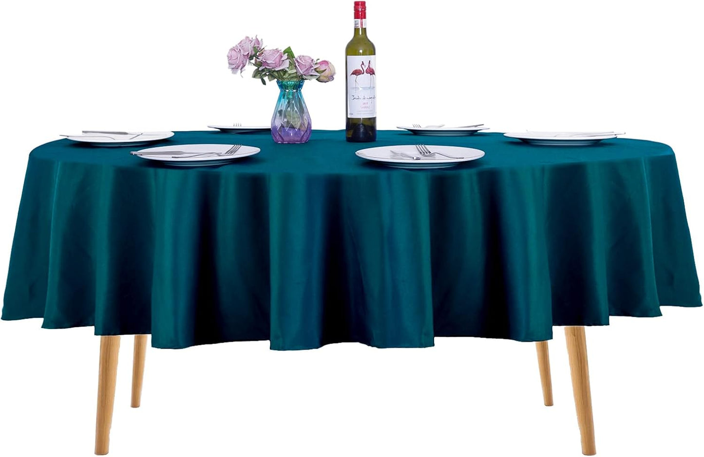 Ascoza 2pack 70 Inch Peacock Blue Round Tablecloth in Washable Polyester Fabric for Wedding/Banquet/Restaurant/Parties…