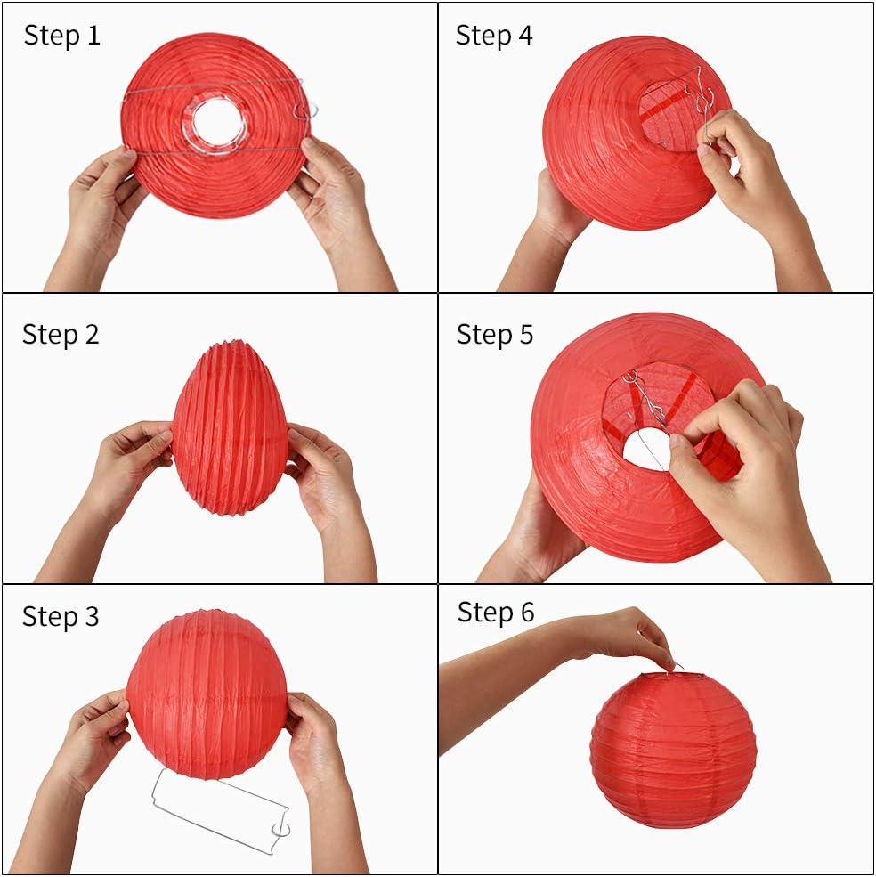 BEISHIDA 6-Inch Red Round Paper Lanterns Decorative Hanging Asia Chinese Japanese Paper Lanterns Lamp for Birthday Wedding Baby Bridal Shower Christmas Home Decor Party Decoration（6 Packs）