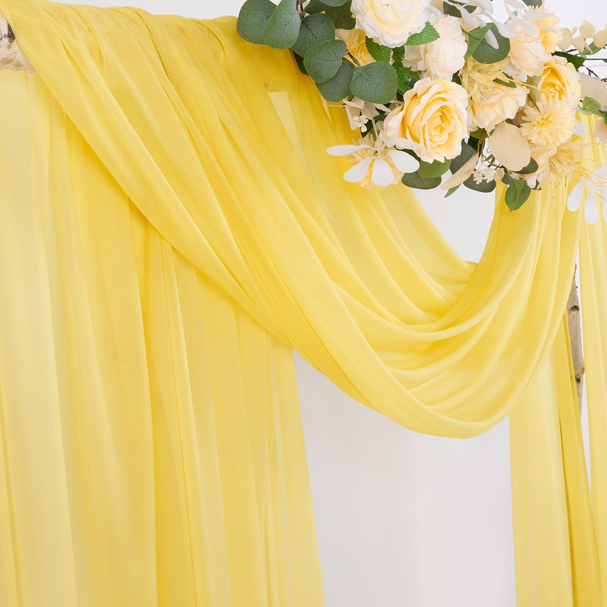 Socomi Yellow Sheer Wedding Arch Draping Fabric 29" x 20Ft 2 Panels Outdoor Curtain Drapes Extra Long for Bridal Baby Shower Ceremony Birthday Party Decor