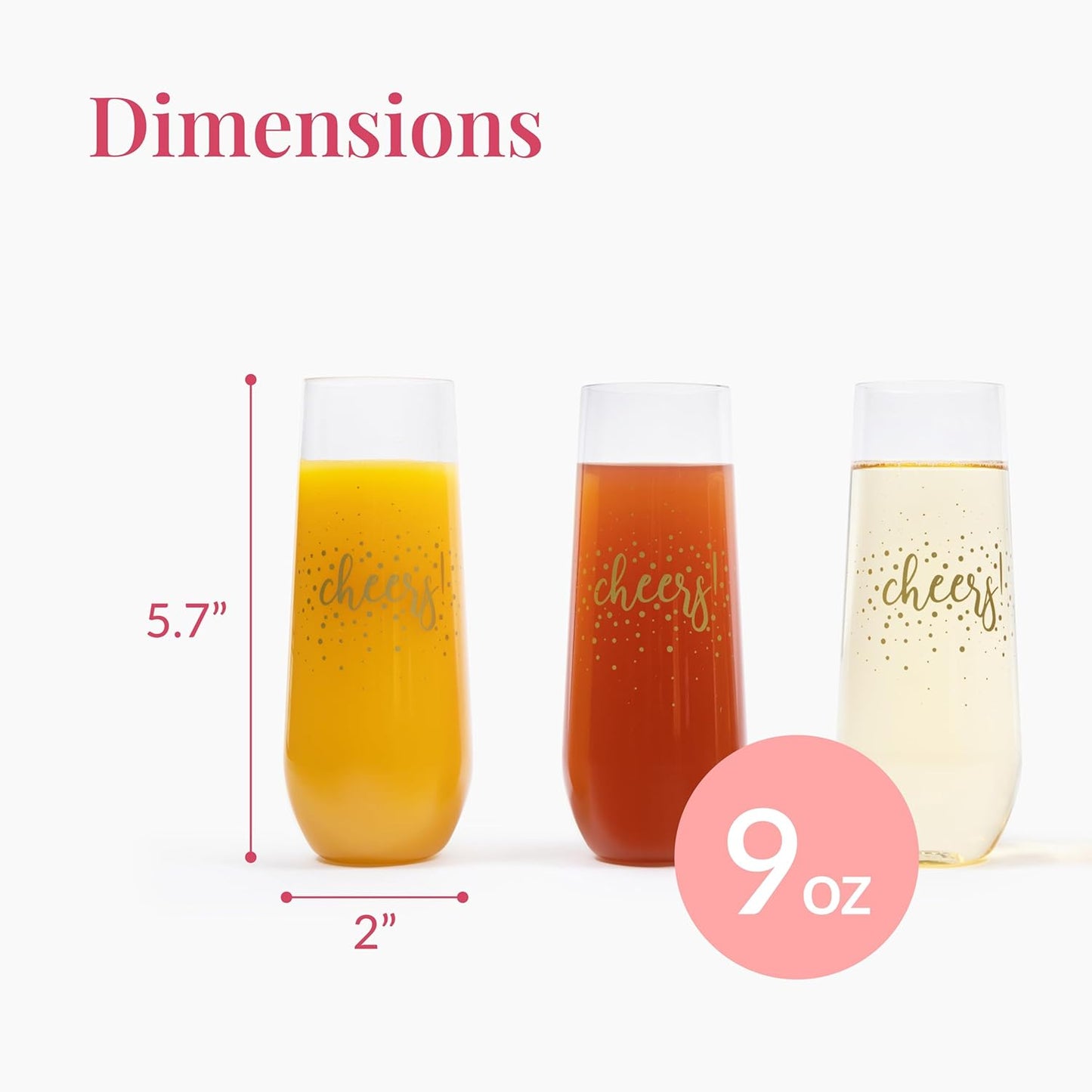 Prestee 24 Pack Stemless Plastic Champagne Flutes - 9 Oz Disposable Cheers Toast Cups for New Years Eve - Shatterproof Drinkware for Cocktails, and Mimosa Bar Supplies