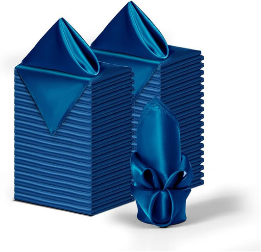 36 Pack Square Satin Dinner Napkins, 16x16 Inches Silky Soft Smooth Table Cloth Napkins for Restaurant Weddings Banquet Party Decoration, Royal Blue