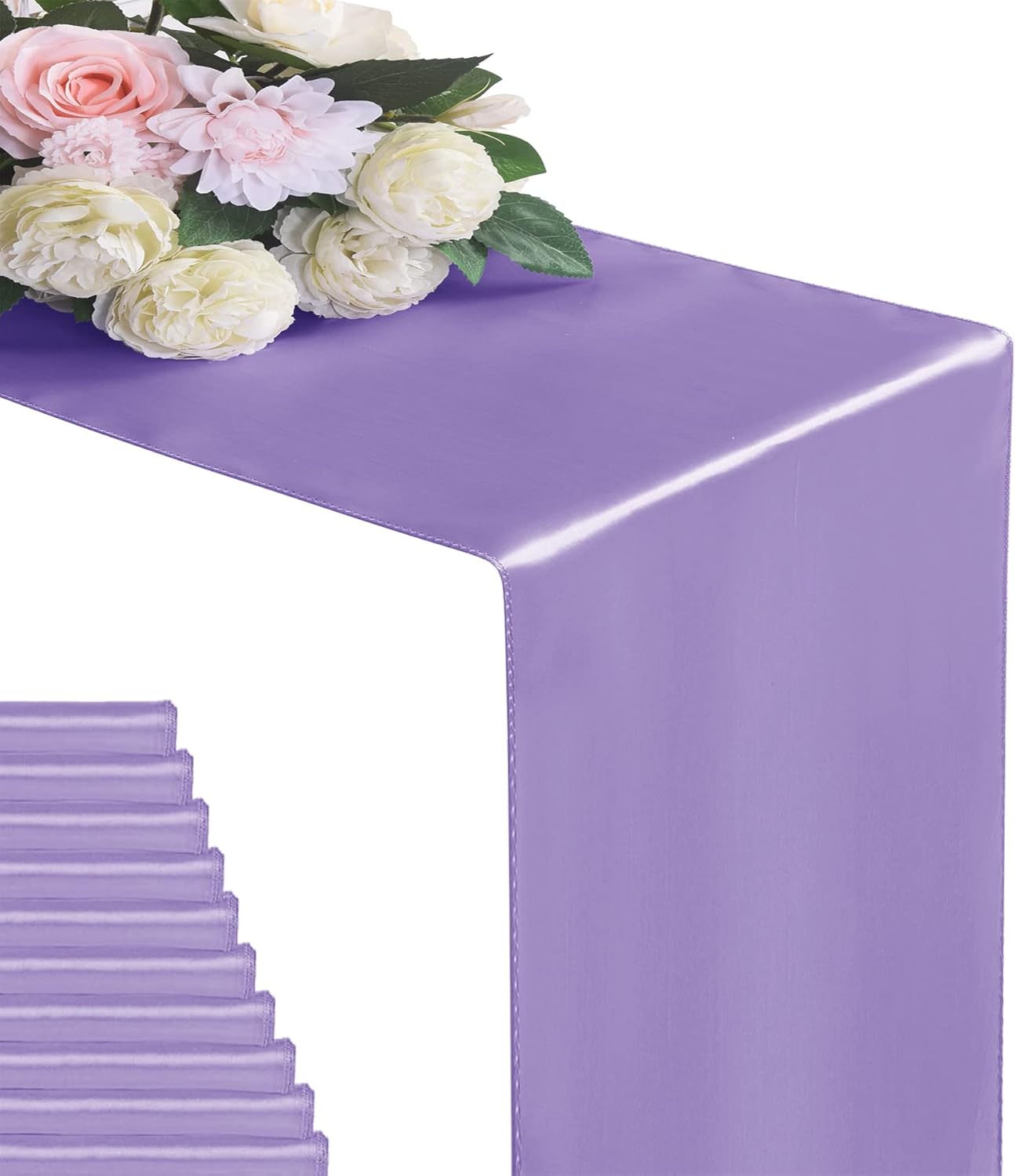 24Pack Table Runner 12 x 108 Inches Satin Silk Table Runner for Wedding, Birthday Party, Banquets, Graduations Decoration, fit Rectange and Round Table-Lavender