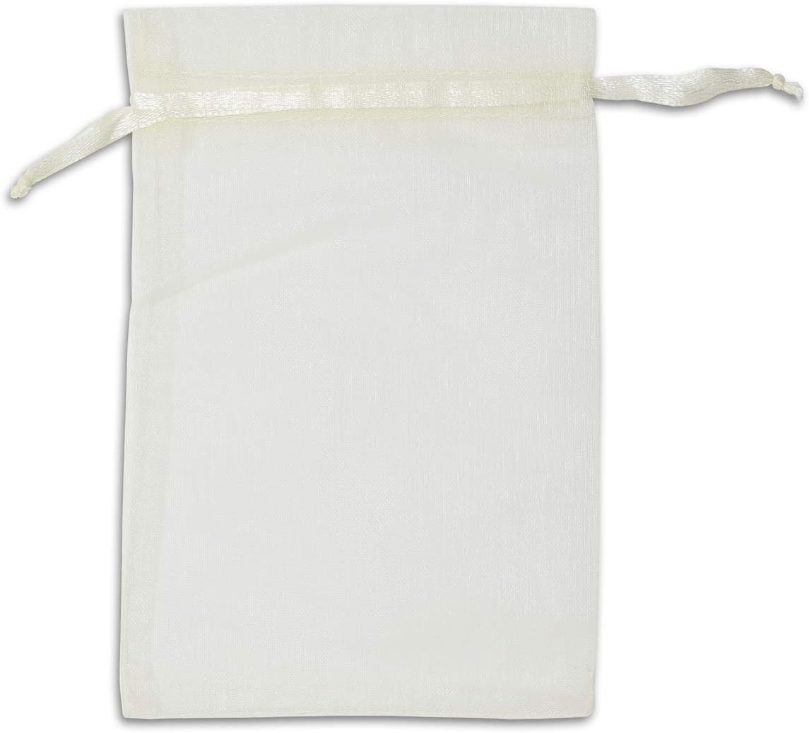 TheDisplayGuys 48-Pack 4x6 Cream/Beige Sheer Organza Gift Bags with Drawstring, Goodie and Treat Bags for Jewelry, Candy, Wedding Favors