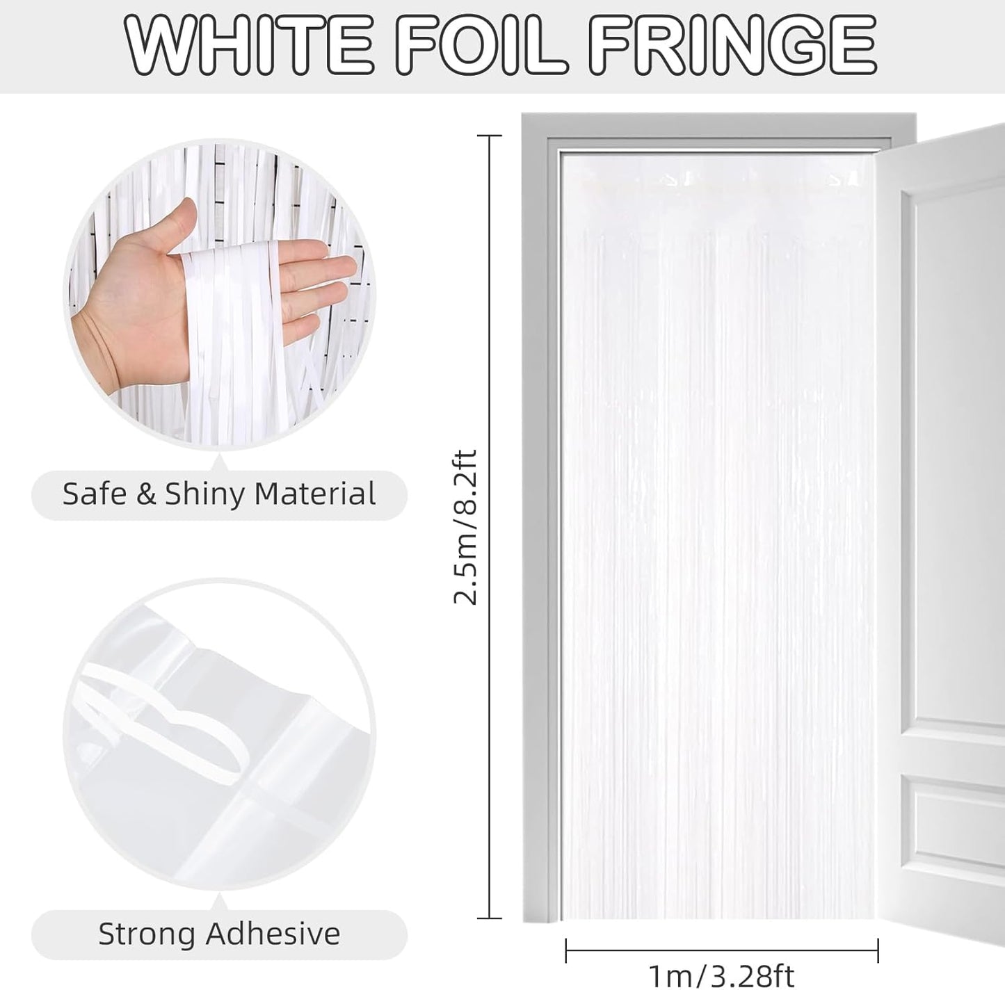 30 Pack White Foil Fringe Curtain Backdrop, 3.3x8.2 Feet Metallic Tinsel Streamer Curtains Photo Booth Props for Wedding/Anniversary/Bridal Shower/Christmas/New Year/Valentine's Day Party Decorations
