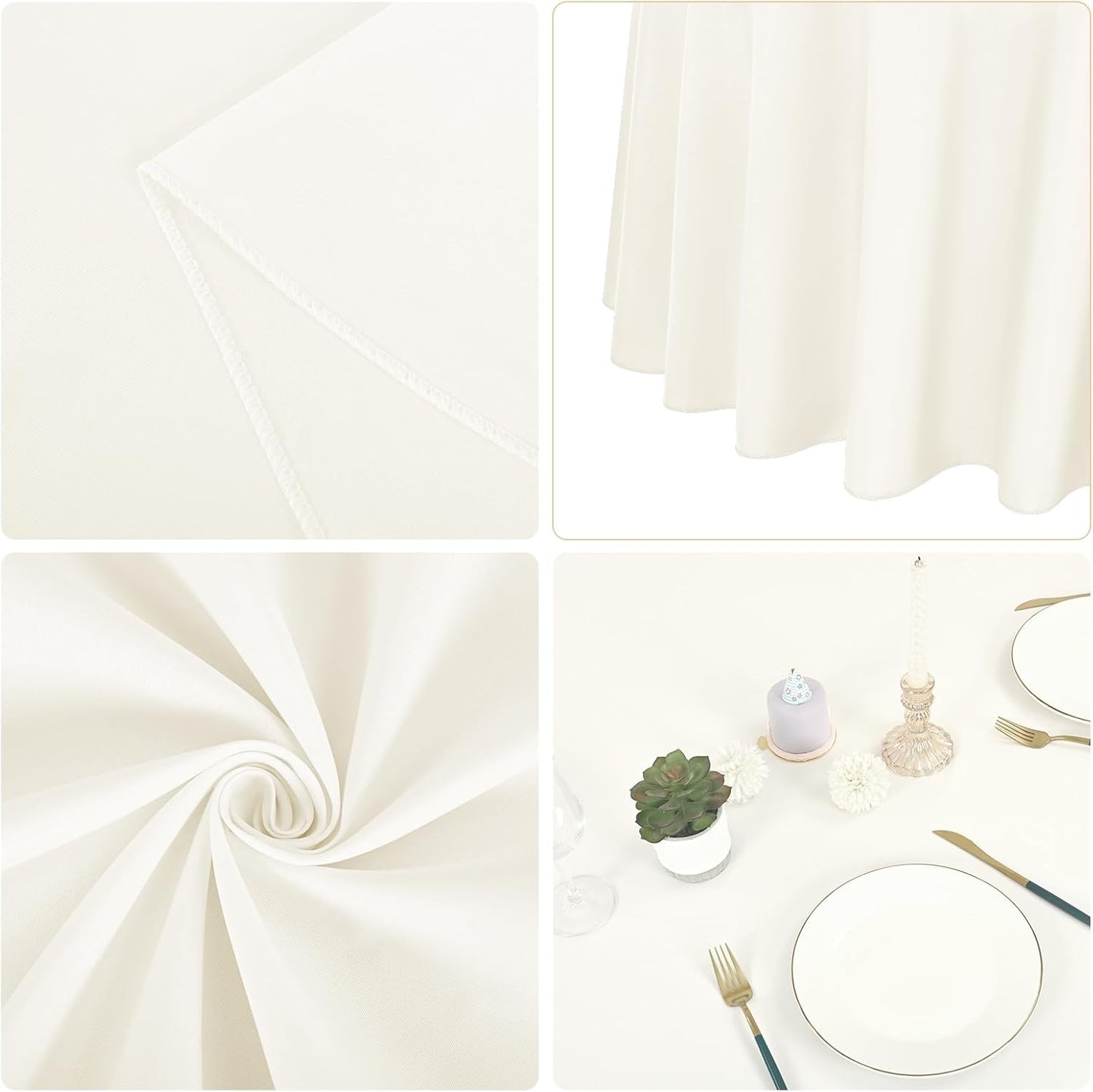 fani 12 Pack 90 Inch Round Tablecloth Ivory Polyester Fabric Table Cloth for Round Table,Washable Table Cover for Wedding Party Dining Table Buffet Banquet Restaurant and Camping