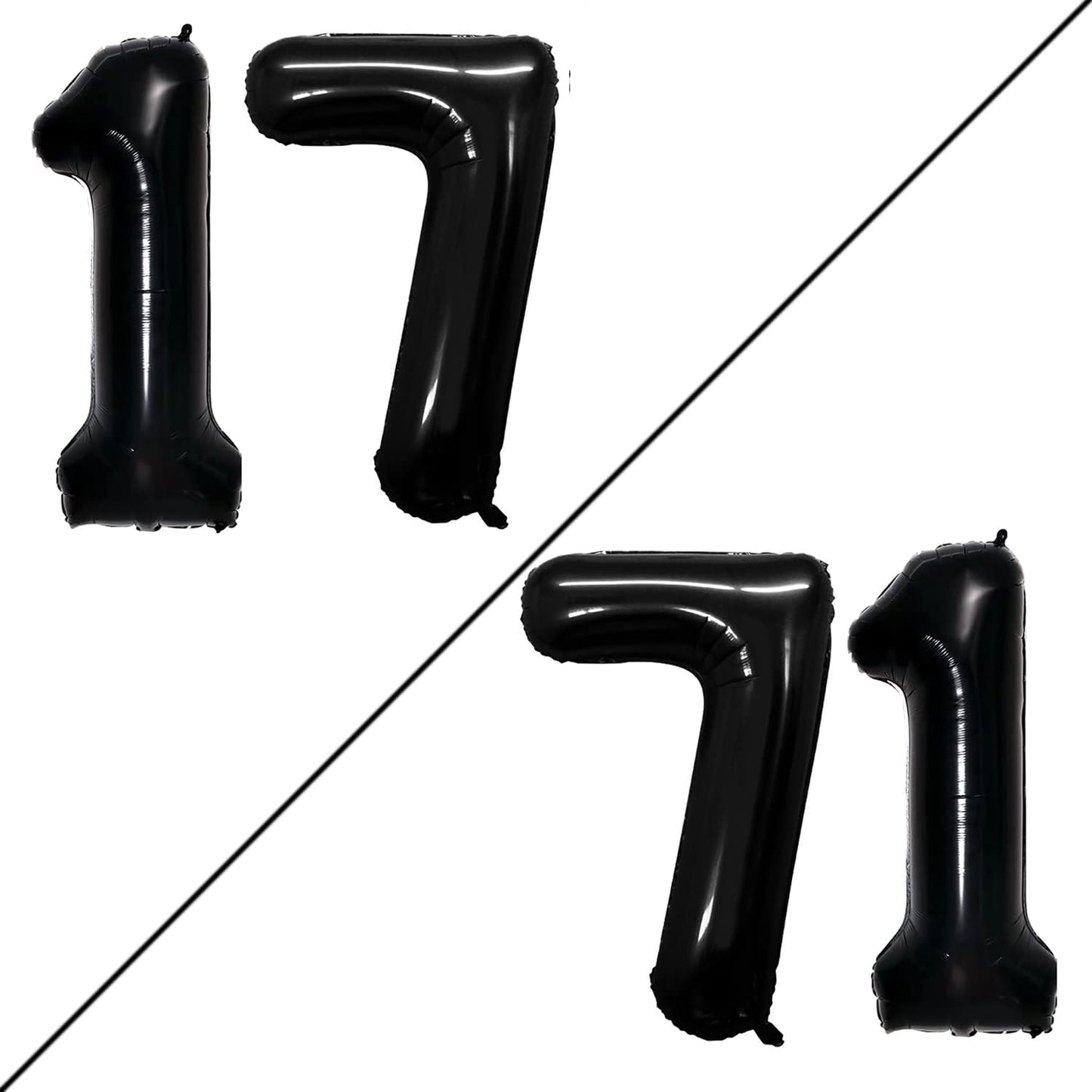 GOER Number 17 Balloons for 17th Birthday Sweet 17 Party Decorations,42 Inch Jumbo Foil Helium 71 Balloons for 71st Birthday Party Decoration (Black)