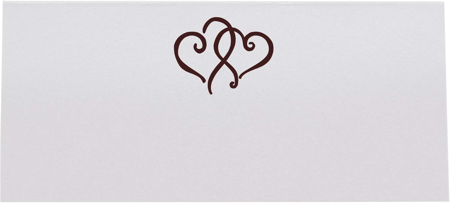 Linked Hearts Place Cards, Chocolate (Choose Color), Set of 150, Pre-cut and Scored - Wedding, Party, Dinner, and Special Events - Made in the USA