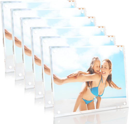 HELPLEX Picture Frames, 6 Pack 8x10 inch Acrylic Picture Frame Clear 8 x 10 Photo Frames Magnetic Picture Frames Ready for Tabletop Display, Effectively Protect Photos from Fading and Yellowing