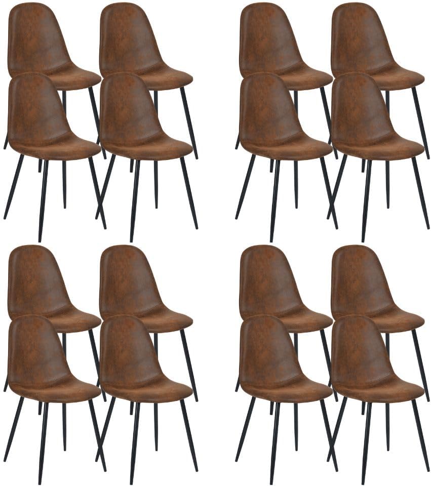 Homy Casa Mid Century Modern Dining Chairs Set - Accent Side Chairs for Kitchen, Dining Room, Living Room, Bedroom, Office (Rustic Brown+Black Legs, 16PCS)