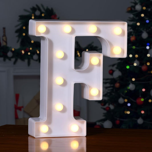 Foaky LED Letter Lights Sign Marquee Light Up Letters Sign for Night Light Wedding/Birthday Party Battery Powered Christmas Lamp Home Bar Decoration(F)