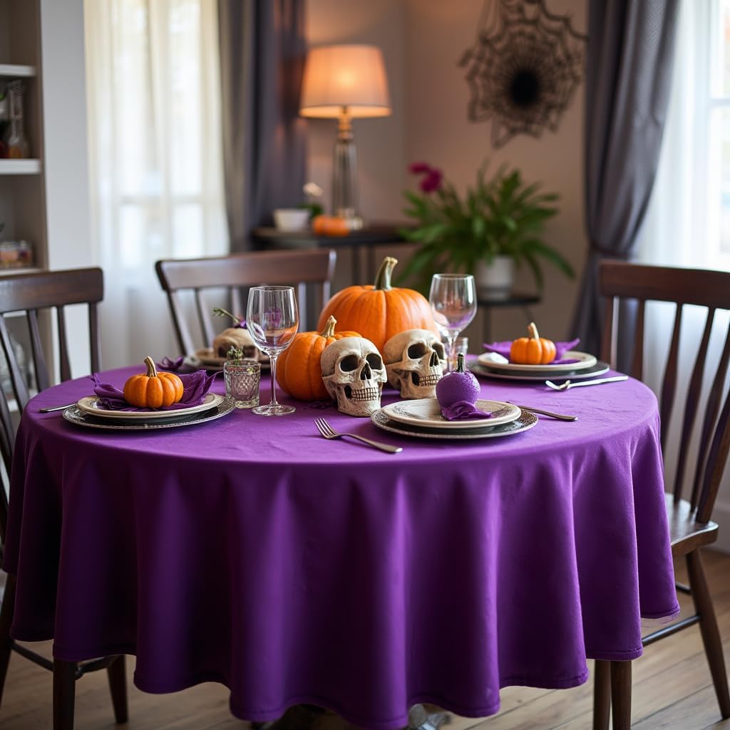 sancua Round Tablecloth - 60 Inch - Water Resistant Spill Proof Washable Polyester Table Cloth Decorative Fabric Table Cover for Dining Tables, Buffet Parties and Camping, Purple