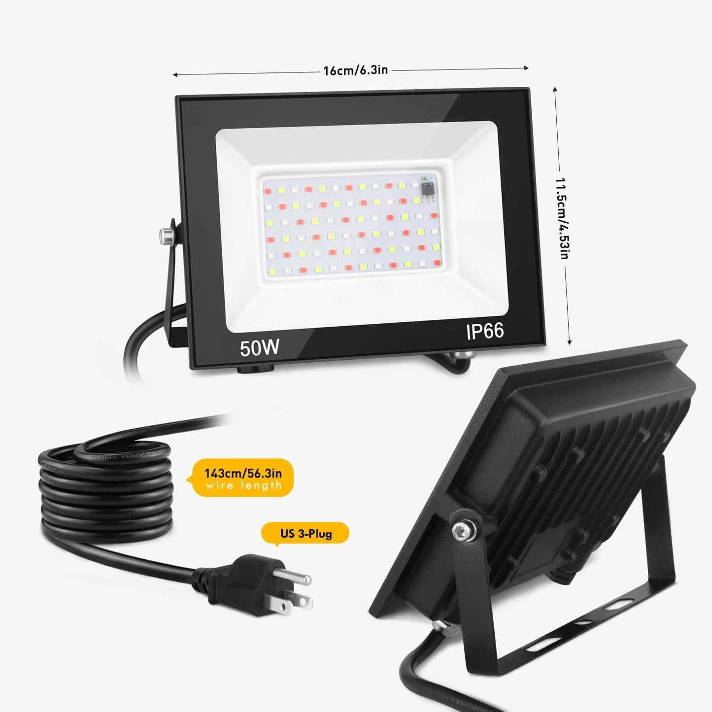 LED Flood Light Outdoor, 50W Color Changing RGB Flood Light, IP66 Waterproof Outdoor Landscape Lights Stage Lights, 5000LM Uplighting for Party, 2Pack