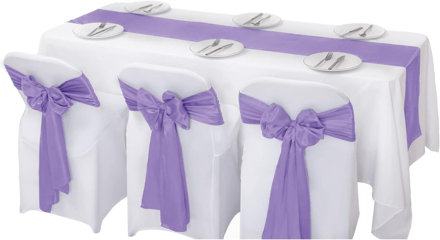6Pack Table Runner 12 x 108 Inches Satin Silk Table Runner for Wedding, Birthday Party, Banquets, Graduations Decoration, fit Rectange and Round Table-Lavender