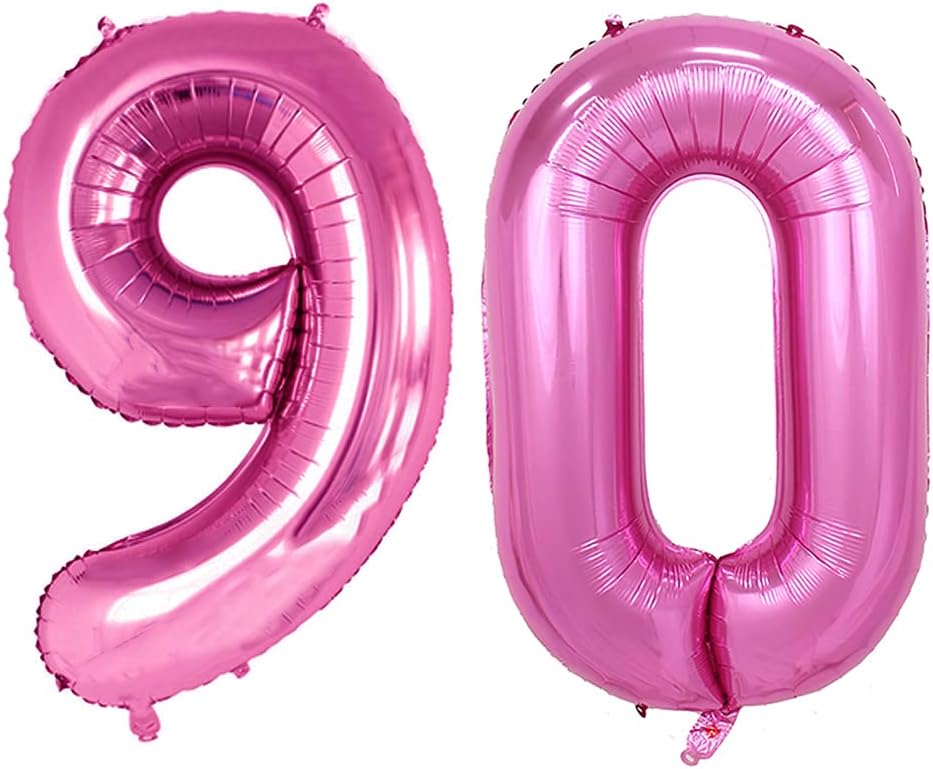 GOER Number 90 Balloons for 90th Birthday Party Decorations,42 Inch Jumbo Foil Helium Balloons for 90th Anniversary (Hot Pink)