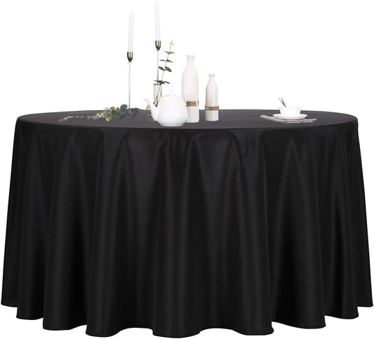Ascoza 2pack 108 Inch Black Round Tablecloth in Polyester Fabric for Wedding/Banquet/Restaurant/Parties