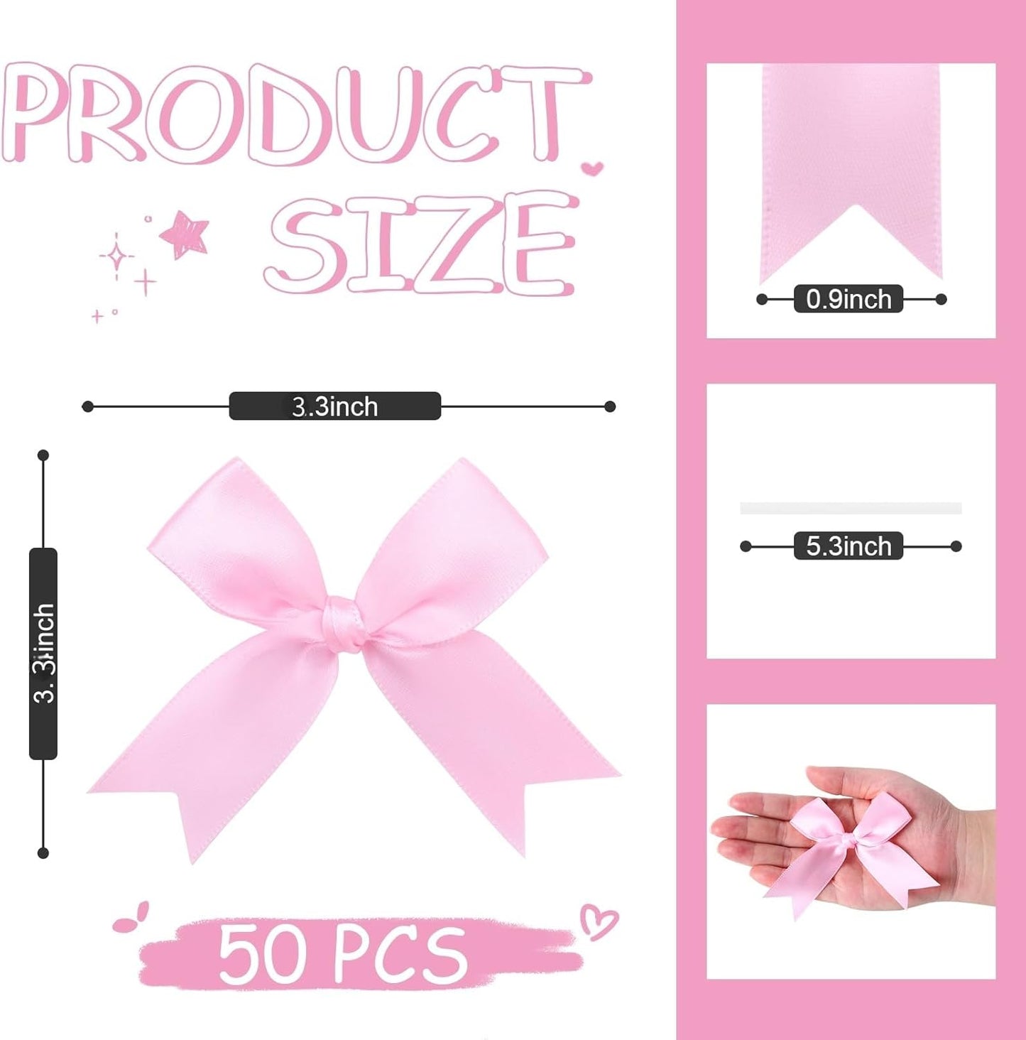 Feluwi Pink Gift Wrap Bows (50 Pcs) - 3.3 Inch Elegant Plastic-Free Bows for Christmas Gifts, Birthday Presents, Wedding Friendly Party Supplies, Baby Shower, Gift Bags Decorative Accessories