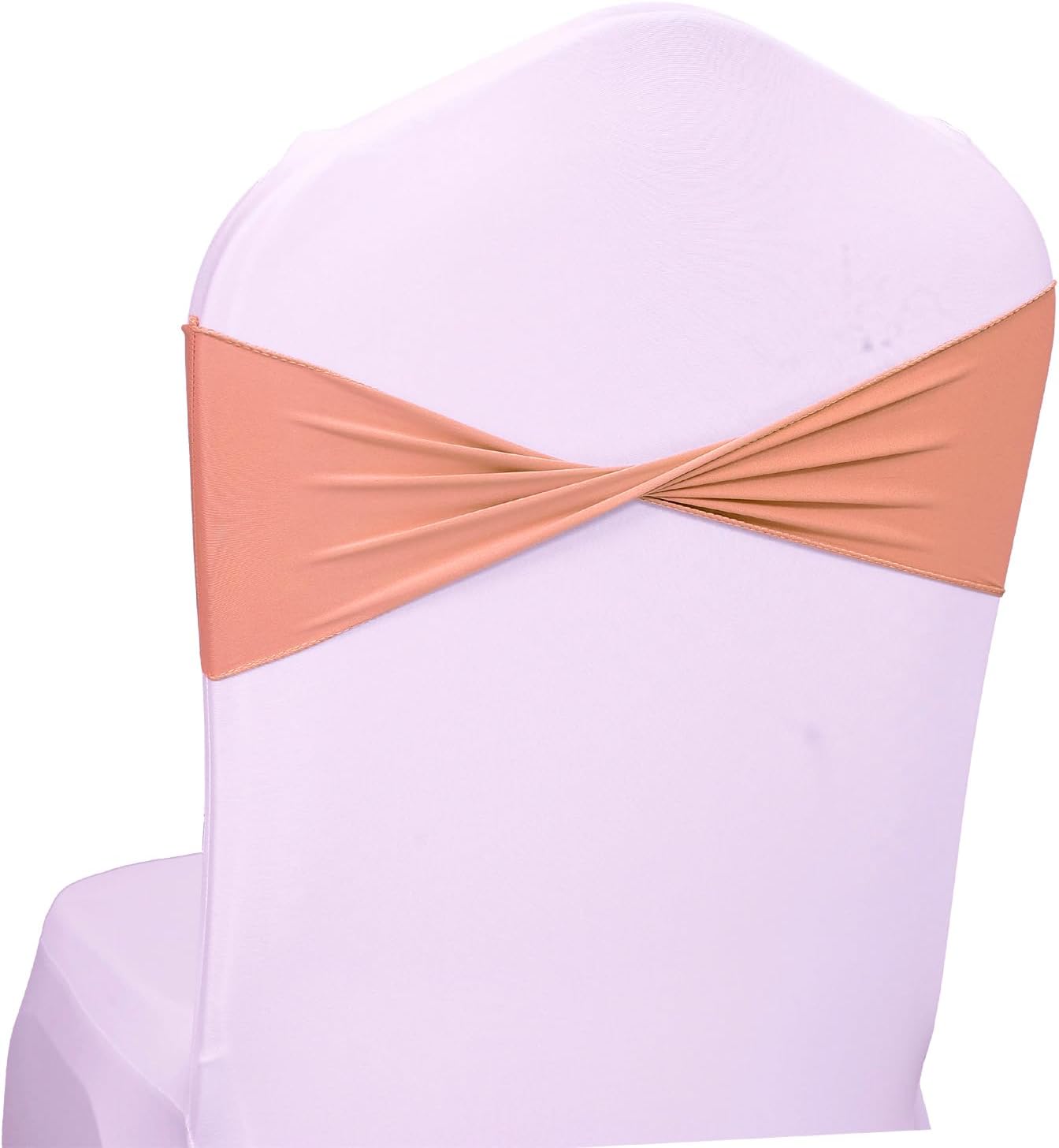 VDS Pack of 200 PCS | Coral Peach | Spandex Chair Sashes Bows Without Buckle | Stretch Elastic Banquet Universal Folding Chair Band Tie with for Wedding Party Conference Celebration Event Decoration