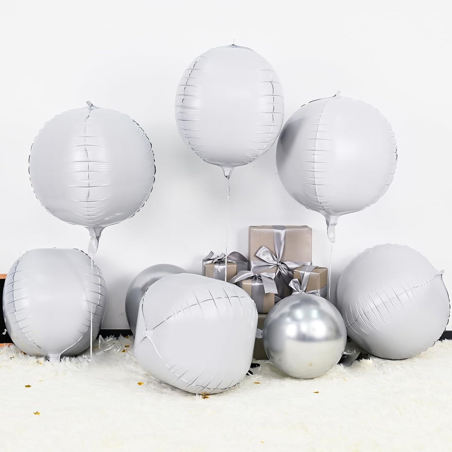 6Pcs White Round Foil Balloons,Giant 4D Round Ball Balloons,22 Inch Metallic White Balloon for Birthday Wedding Graduation Prom Party Decorations