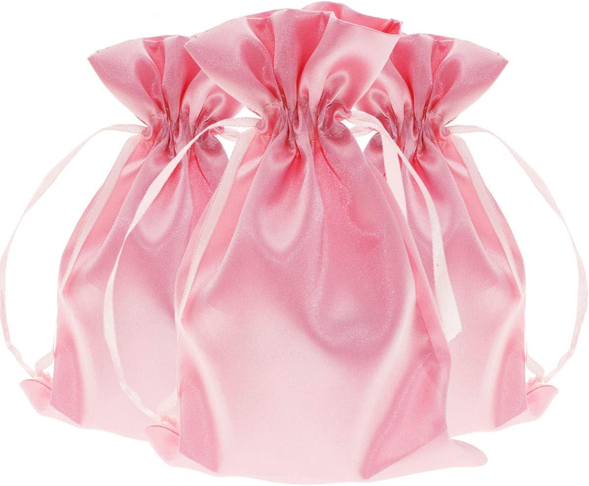 Knitial 5" x 8" Light Pink Satin Gift Bags, Jewelry, Wedding Favor Silky Drawstring Bags Baby Shower Christmas 50 Count