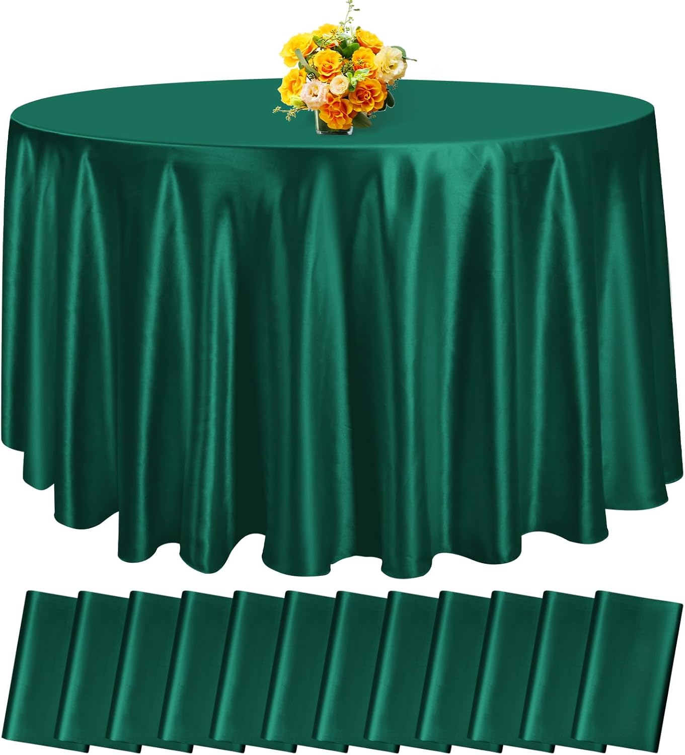 12 Pack 108 Inch Hunter Green Satin Tablecloth - Silky Round Tablecloth Overlay Smooth Fabric Table Cover, Bright Table Decoration for Wedding Party Banquet Events Restaurant Kitchen Dining