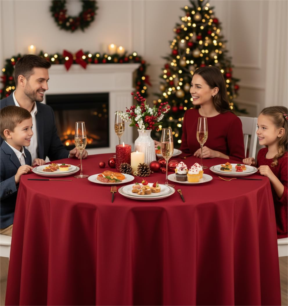 Fitable 6 Pack Red Round Tablecloths - 120 Inches in Diameter - Stain Resistant and Washable Table Clothes, Polyester Fabric Table Covers for Wedding, Party, Banquet, Formal Events