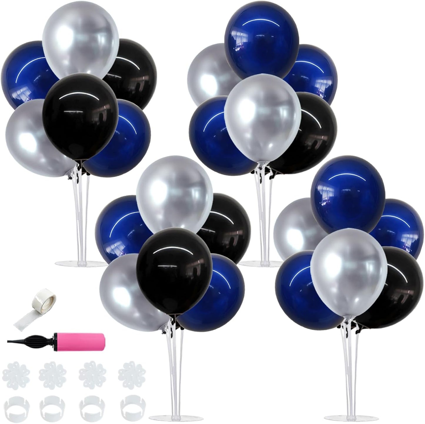 TONIFUL 4 Set Black and Blue Silver Balloon Centerpieces for Table,Balloon Stand Kit for Graduation Decorations 2025,Blue Party Decorations,Retirement,Birthday Decoration for men,Father's Day
