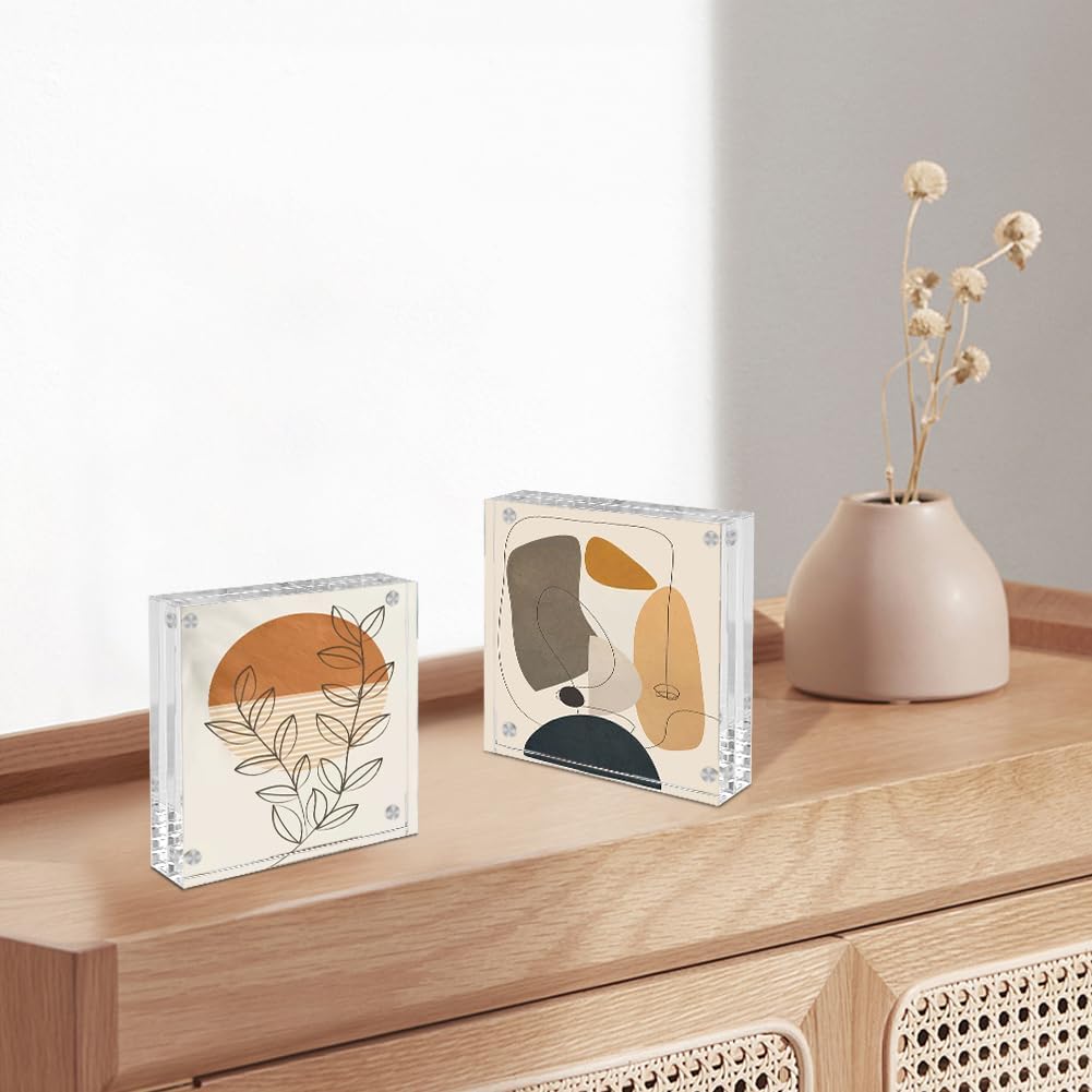 3x3 Acrylic Picture Frames 4 Pack, Square Clear Photo Frame Business Card Frame Magnetic Picture Frames Desktop Display Double Sided Wallet Size Acrylic Freestand Frames