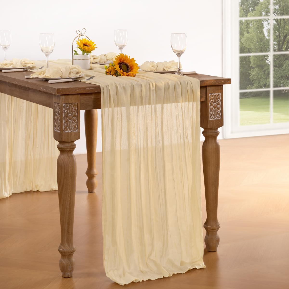 Beige Cheesecloth Table Runner 10 Pack Fall Table Runners 120 Inches Boho Gauze Cream Cheese Cloth Fall Table Decorations for Thanksgiving Wedding Bridal Baby Shower Garden Party Decor