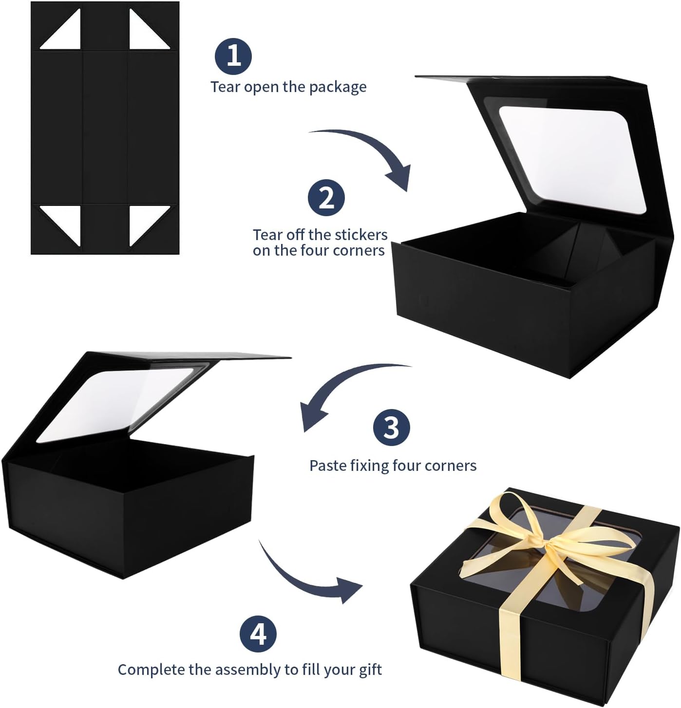 Black Gift Box with Window,7.5"x7.5"x3.1" Bridesmaid Boxe for Gift Giving,Birthday Gifts Boxes with Magnetic,Closure Lid Gift Boxe for Presents,Cute Box,Luxury for Gift Packaging,Gift Boxes for Wrapping Gifts