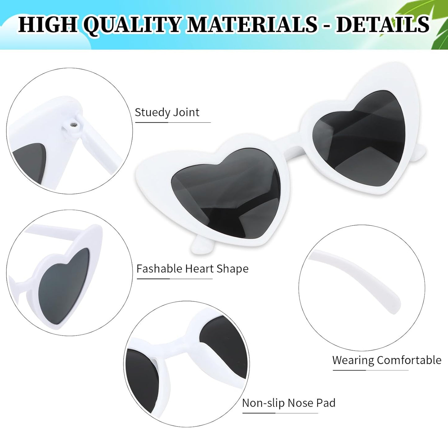 CIEHER Bachelorette Party Favors - White Black Heart Sunglasses for Bride Bridesmaid