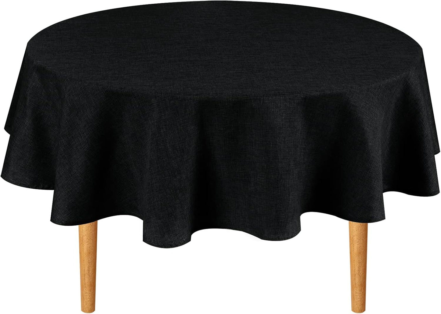 Hiasan Round Linen Tablecloth 80 Inch - Wrinkle and Stain Resistant Washable Polyester Fabric Table Cloth for Dining Room Kitchen Party, Black