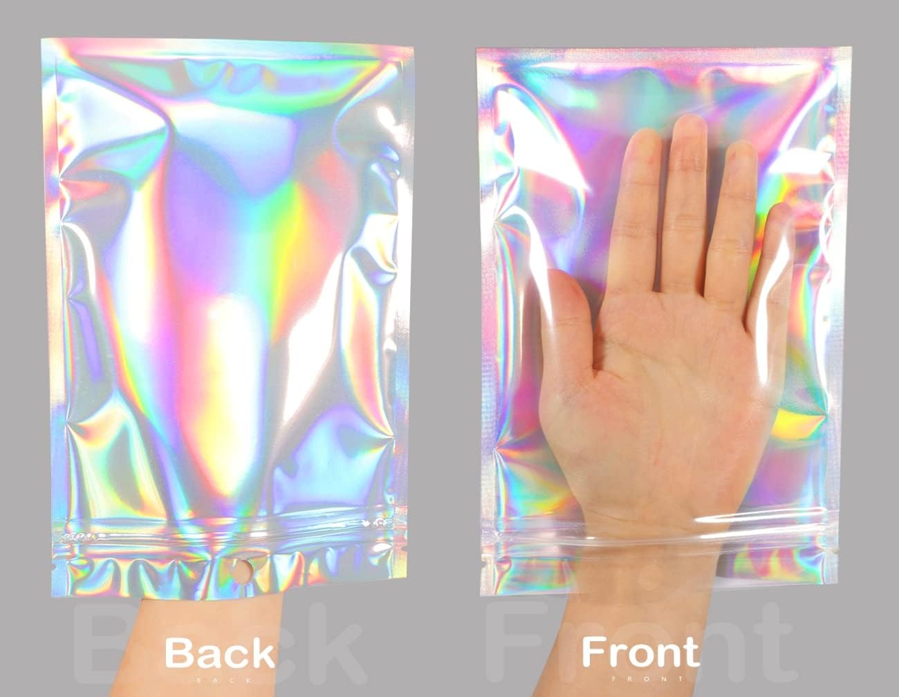 Smell Proof Bags & Resealable Foil Pouch Mylar Sample Bag Great for Party Favor Food Storage (Holographic Color) (50Pcs-5.5x8 Inch)