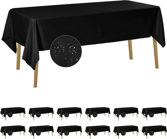 Fokitut 12 Pack Waterproof Rectangle Tablecloth, 60x120 Inch,Stain Resistant and Wrinkle Polyester Table Cloth, Fabric Table Cover for Kitchen Dining, Wedding, Party, Holiday Dinner-Black