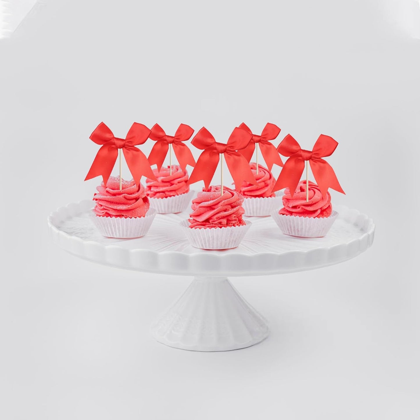 24 PCS Bow Cupcake Toppers Bowknot Cake Toppers Bow Cupcake Picks Bowknot Birthday Party Decorations Bow Cake Dessert Picks for Wedding Bridal Engagement Baby Shower Birthday Party Supplies Red