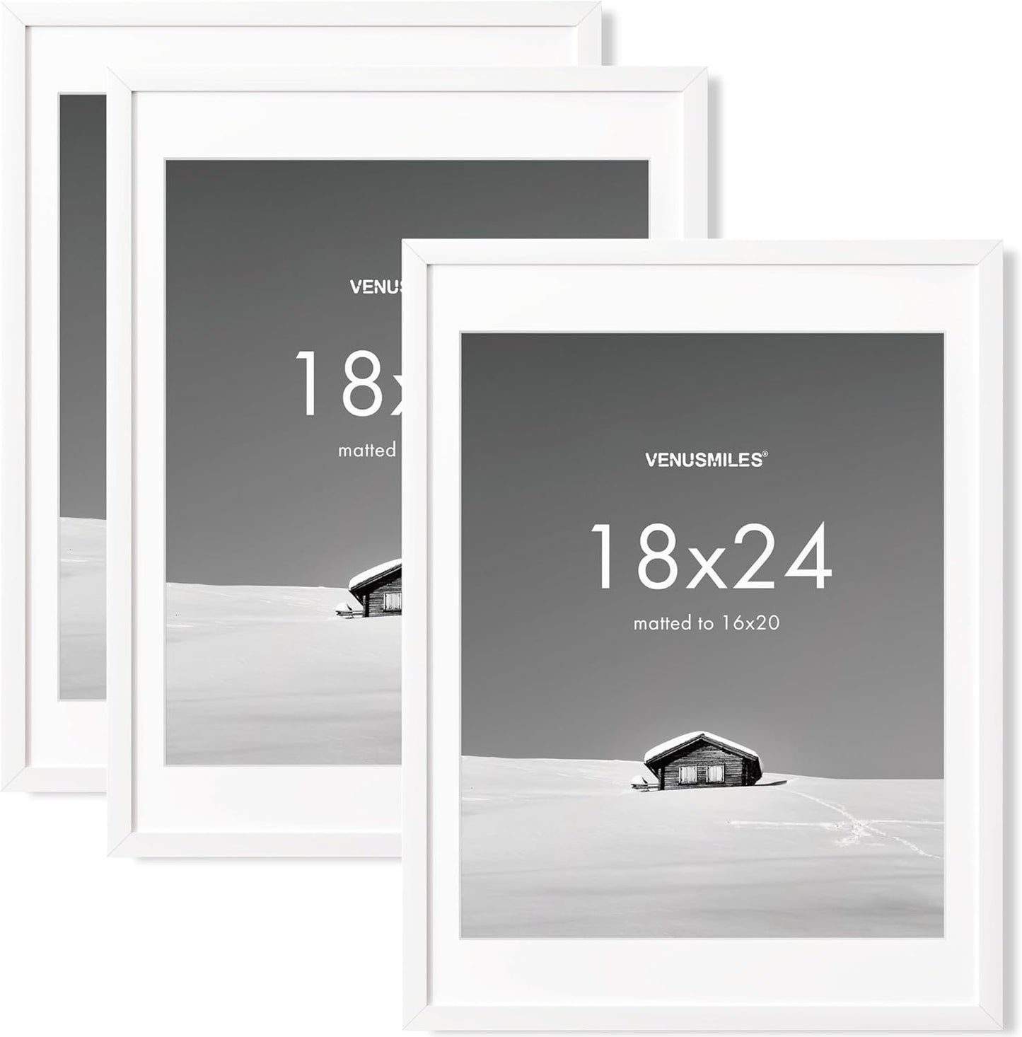 18x24 inch Picture Frame, 18x24 Photo Frames with 16x20 Removable Mat - High Definition Plexiglass - Vertical and Horizontal Display - Wall Hanging Poster Frame - White, 3 Pack
