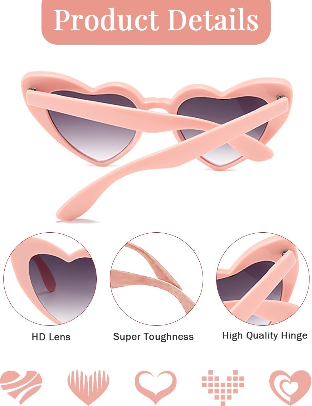 8 Pack Heart Sunglasses Vintage Cat Eye Heart Glasses Retro Bachelorette Bride Sunglasses Bulk for Women