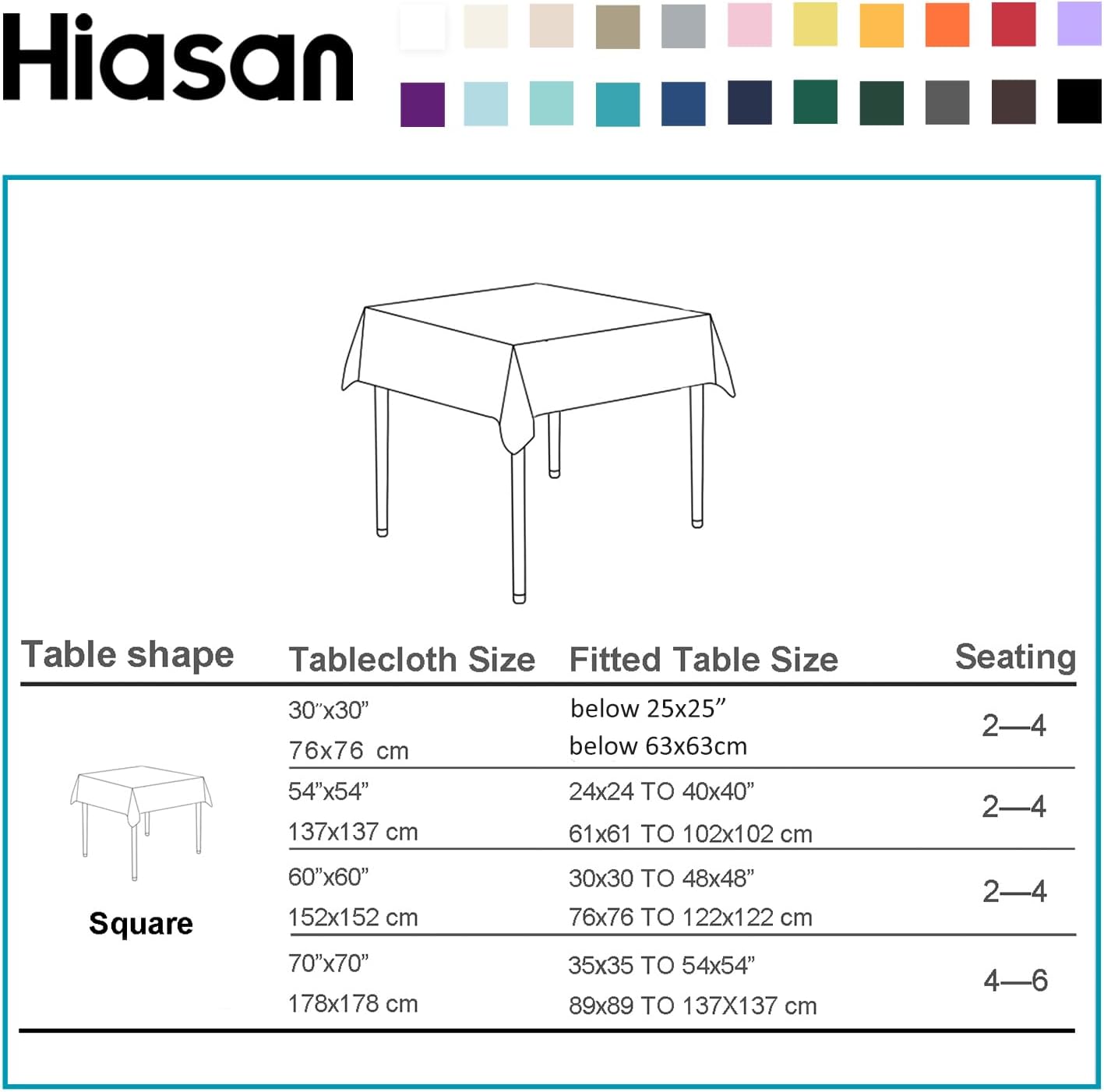 Hiasan Square Tablecloth - Waterproof and Spillproof Dining Room Washable Polyester Table Cloth for Dining Room, 30 x 30 Inch, Grey