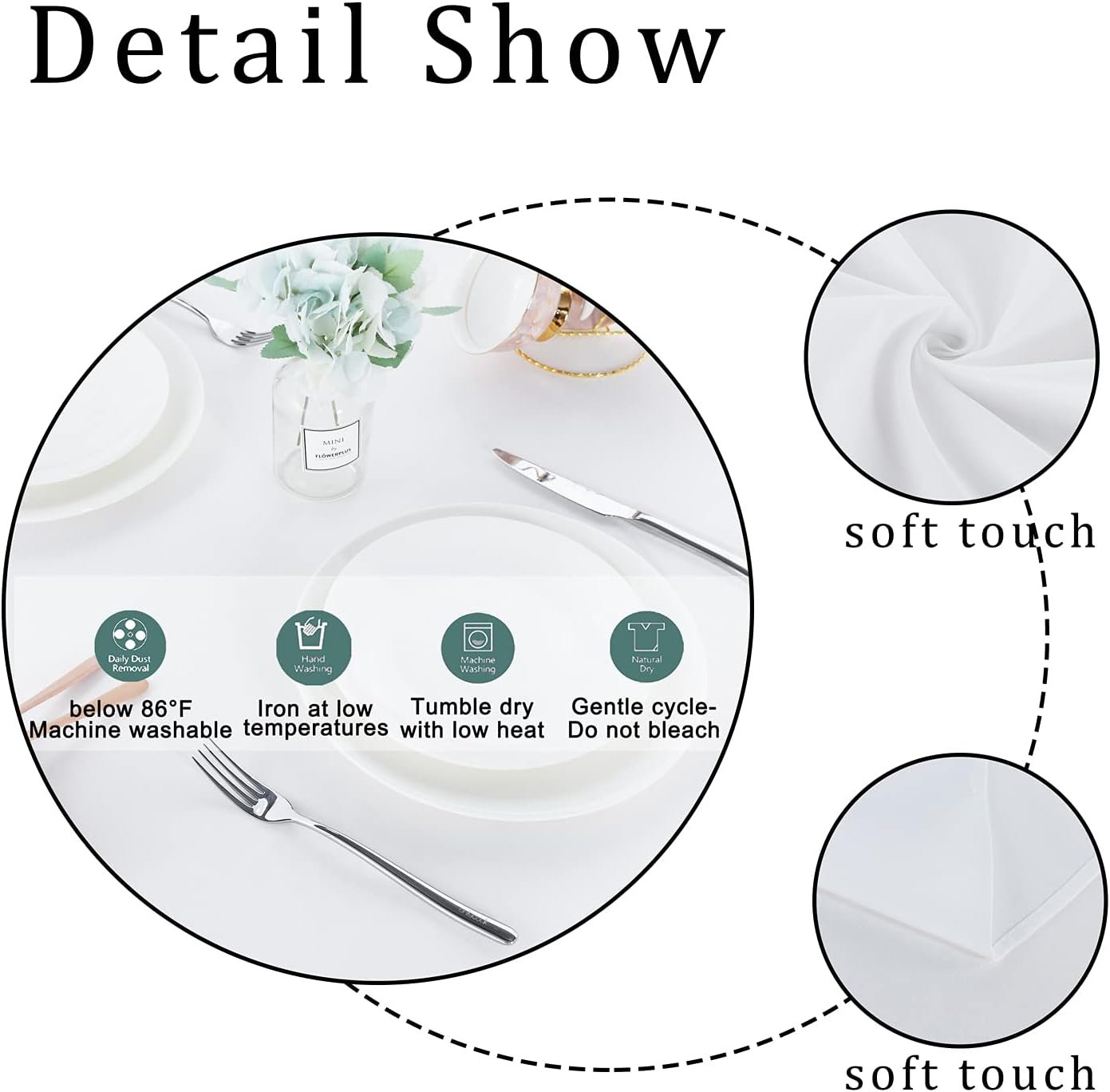 Fitable Rectangle Tablecloth Stain and Wrinkle Resistant Washable Polyester Table Cloth for Buffet Parties and Camping (60x120 inch, White)