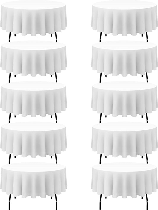 BRILLMAX 10 Pack White Round Tablecloths 90 Inch - Circle Bulk Linen Polyester Fabric Washable Table Cloth Cover for Wedding Reception Banquet Birthday Party Buffet Restaurant