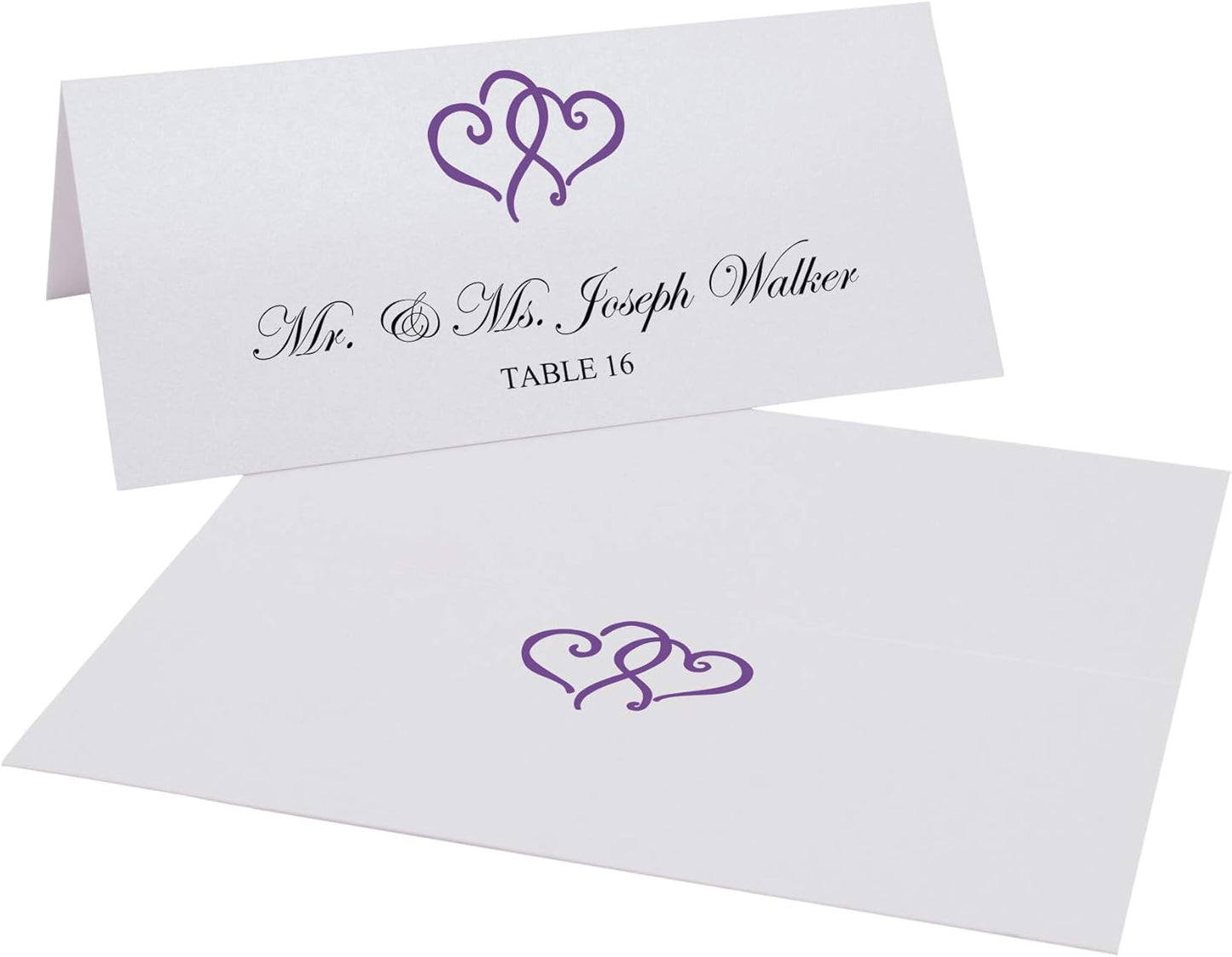 Linked Hearts Place Cards, Purple (Choose Color), Set of 25, Pre-cut and Scored - Wedding, Party, Dinner, and Special Events - Made in the USA