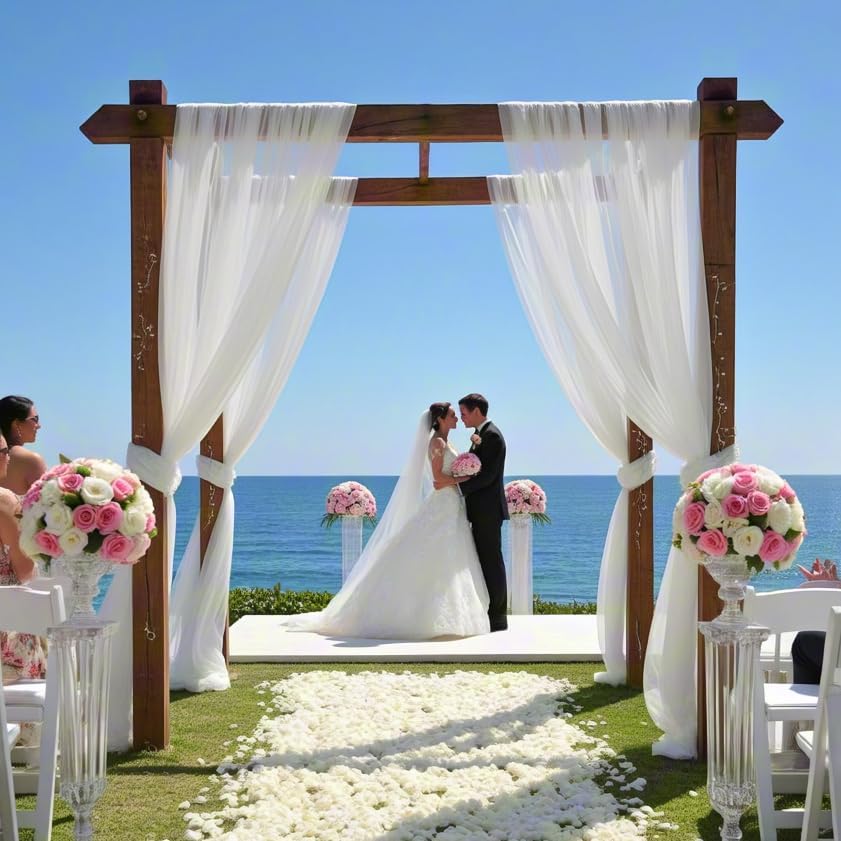 White Wedding Arch Draping Fabric 4 Panels 30'' x 18FT Sheer Chiffon Arch Drapery for Photo Booth Bridal Shower Baby Shower Church Decor Newborn Photography Christening Outdoor Party