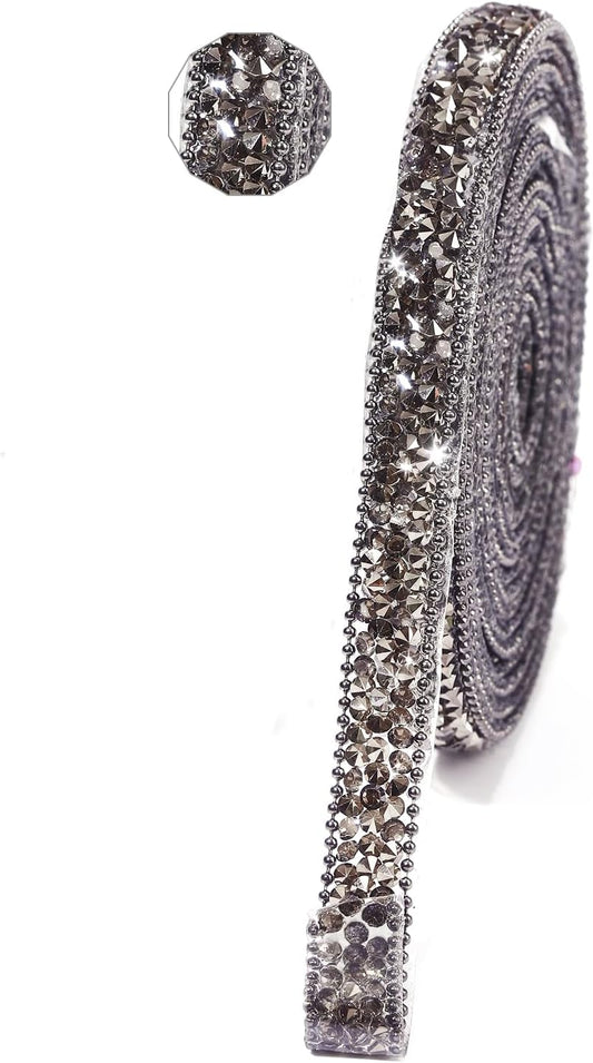 Rhinestone Ribbon 6 Yards Self Adhesive Rhinestone Strips Diamond Ribbon Sticker Crystal Roll Glitter Bling Rhinestones Tape for Crafting DIY Art Decoration (Jet Hematite,0.4 Inch)