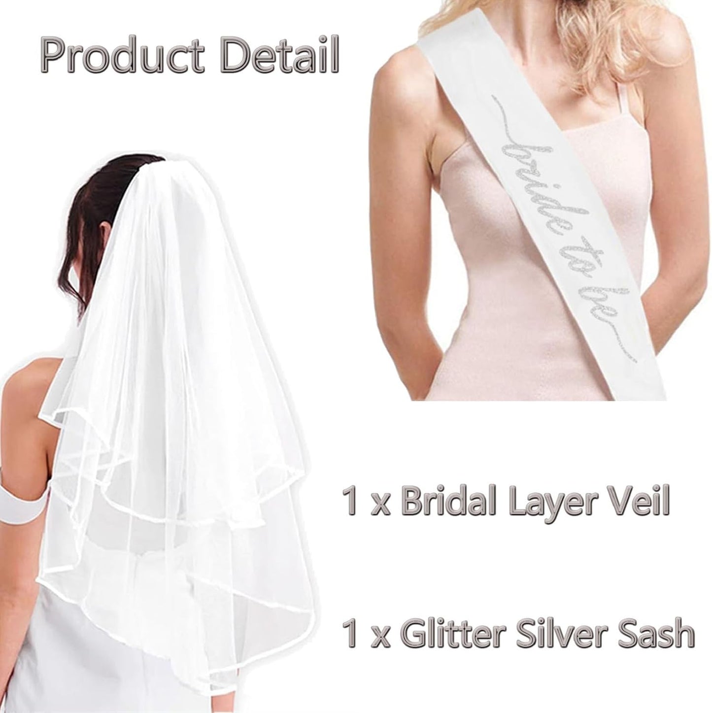 4PCS Bride To Be Sash and Veil, Blue Sash and Bachelorette Veils Accessories for Bridal Shower Engagement Wedding