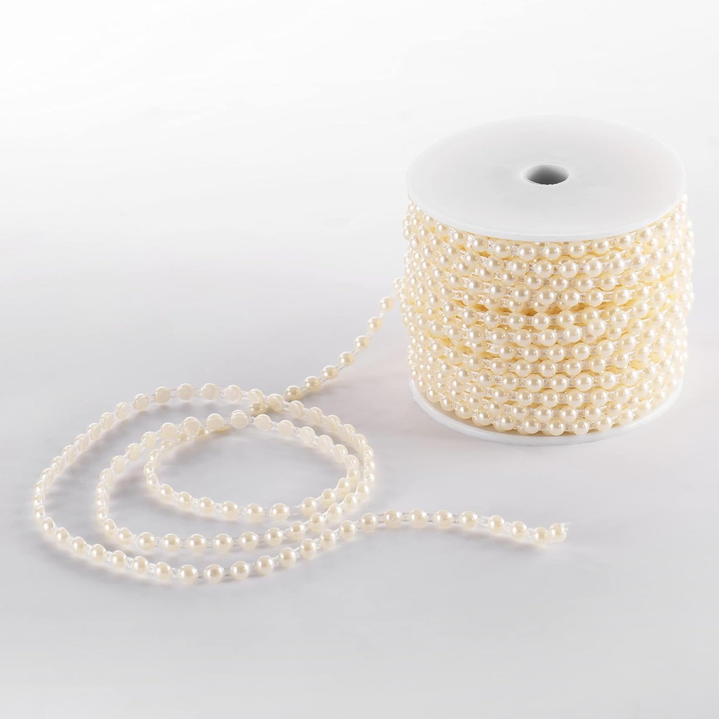 Flat Pearl Garland String 27 Yards, 6MM Half-Round Beaded Spool Roll Crafts for Wedding Decoration (Ivory)
