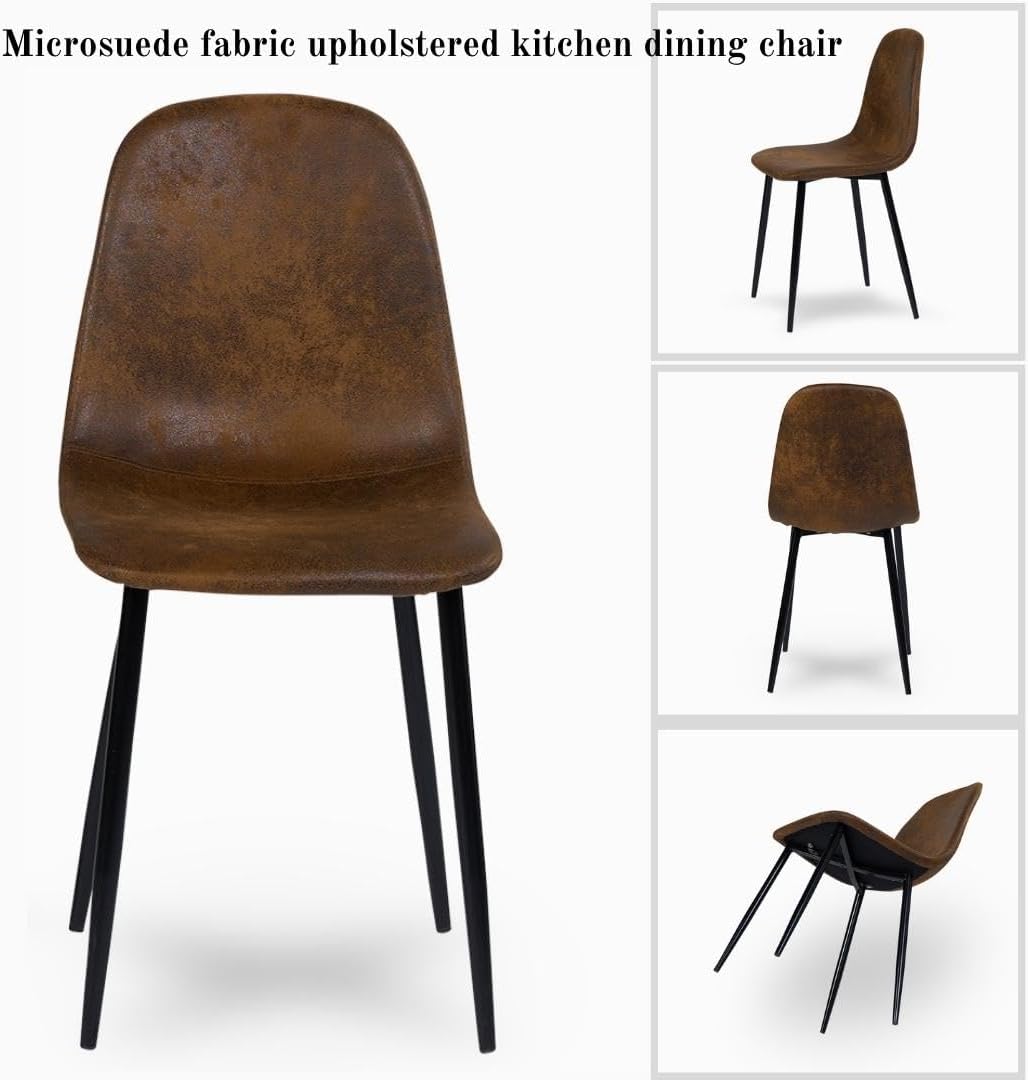 Homy Casa Mid Century Modern Dining Chairs Set - Accent Side Chairs for Kitchen, Dining Room, Living Room, Bedroom, Office (Rustic Brown+Black Legs, 16PCS)