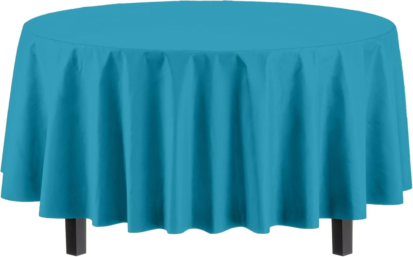 Party Solids Pack Of 12 Premium Plastic Tablecloth 84 Inch Round Table Cover - Turquoise